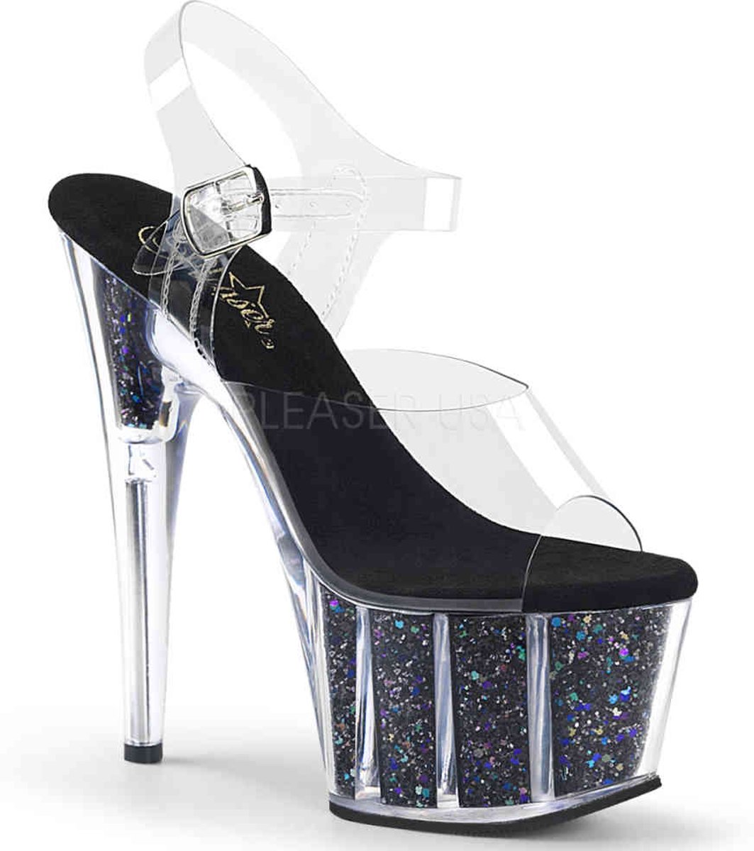 EU 39 = US 9 | ADORE-708CG | 7 Heel, 2 3/4 PF Ankle Strap Sandal w/ Glitter Inserts